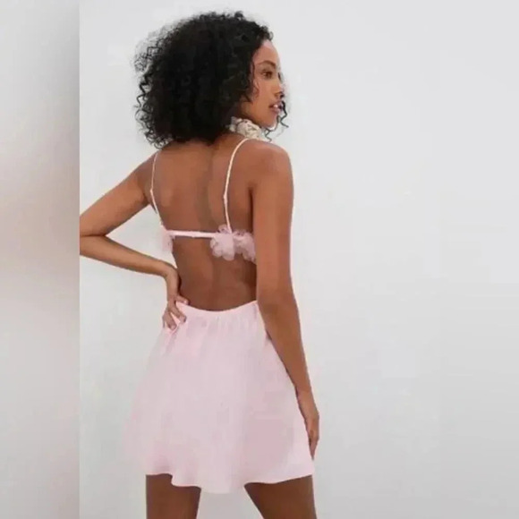 NEW- NWT For Love & Lemons Pink Satin Slip Mini Dress Sz S - Picture 4 of 8